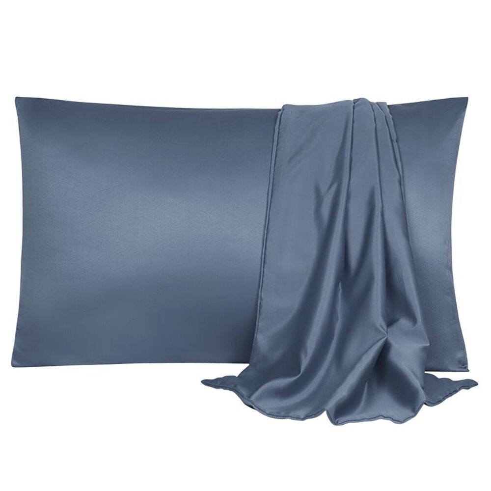 2pcs Silk Satin Pillowcase Soft Pillow Cases with Envelope Closure Slate Gray